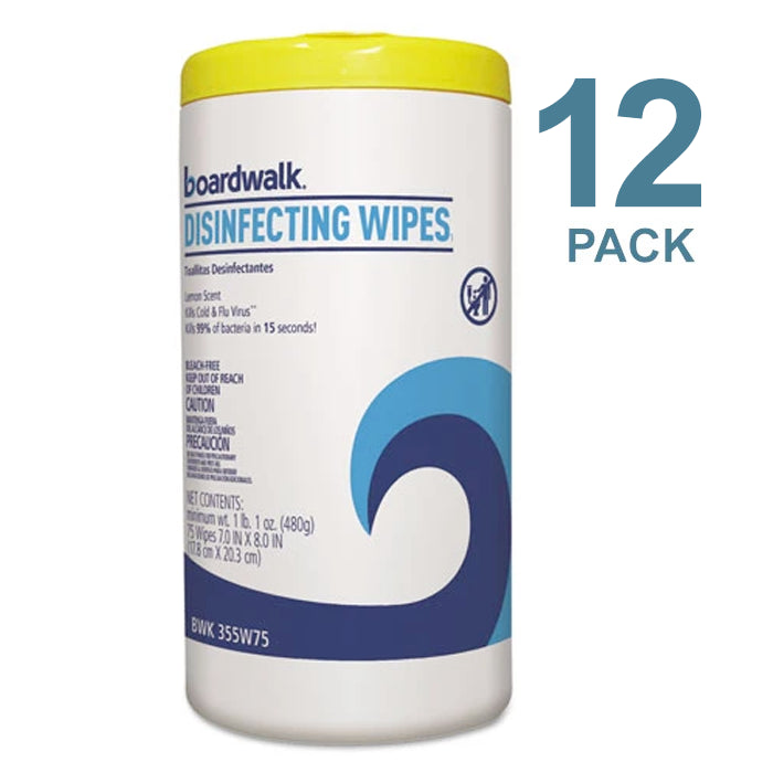 Boardwalk Disinfecting Wipes, Lemon Scent, 75 Wipes/Pack, 12 Packs/Case