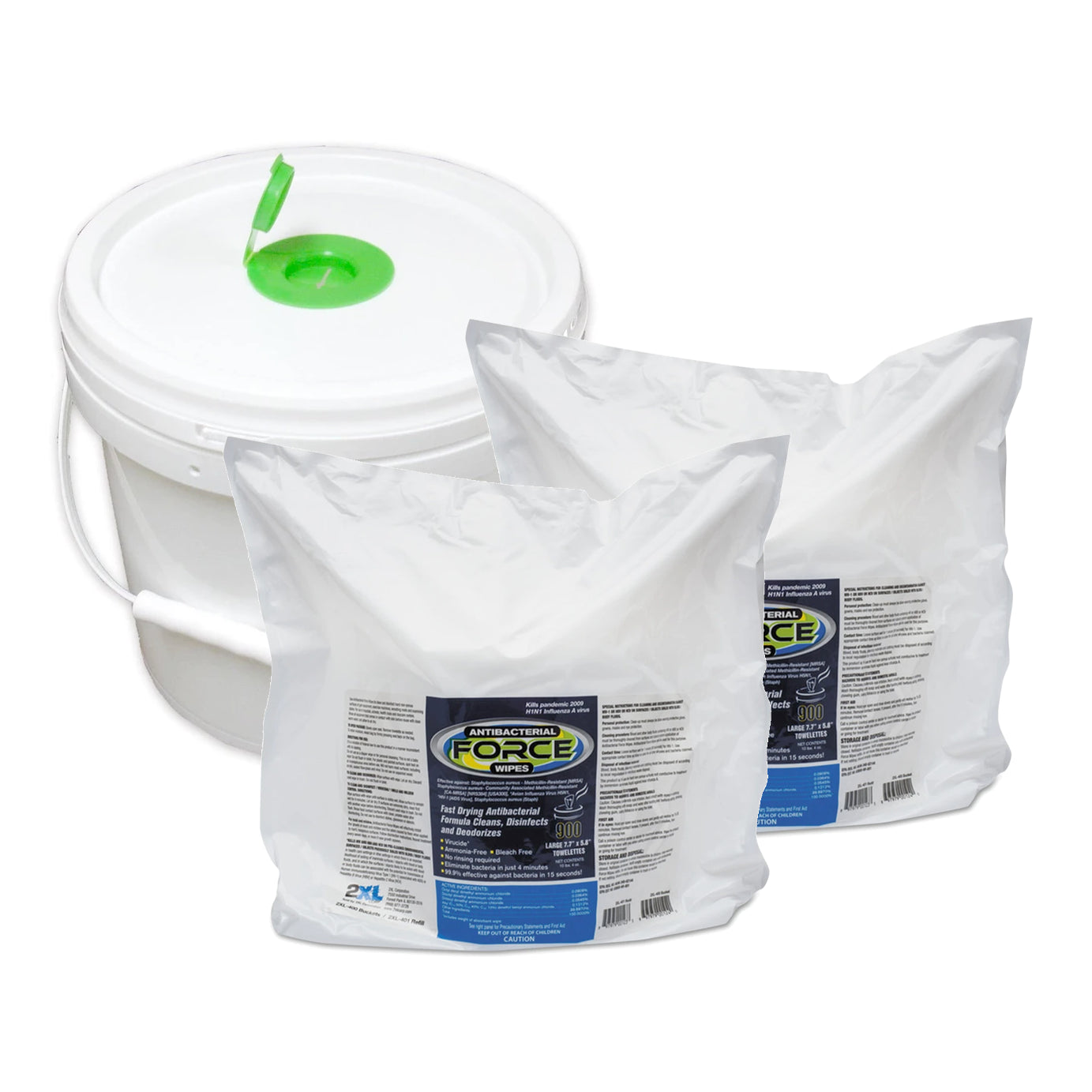 2XL Force Disinfecting Wipes,  900/Pack, 2/Carton, Includes Reusable Wipes Bucket