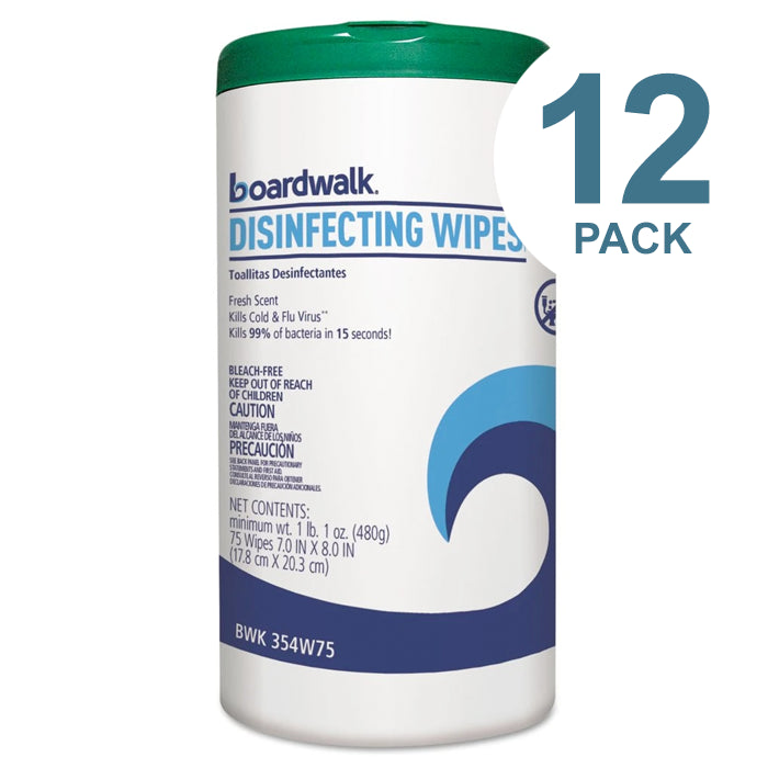 Boardwalk Disinfecting Wipes, 8 X 7, Fresh Scent, 75/Canister, 12 Canisters/Carton