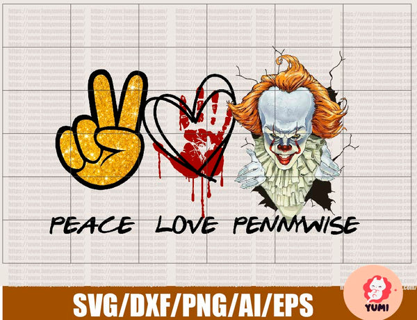 Download Peace Love Pennywise Clown Png Digital Download For Sublimation Or Scr Custom Designs