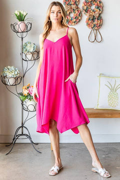 Curvy Solid Midi Dress | Hot Pink