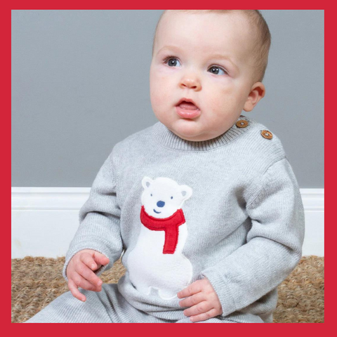 polar Bear grey knit outfit baby