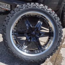 Load image into Gallery viewer, 4 22&quot; wheels and mud tyres 22x9.5 DIP D39 6/139.7 30p Black with massive deeplip