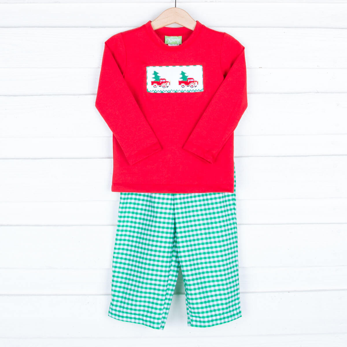 Smocked Christmas Tree Truck Pant Set v E i 