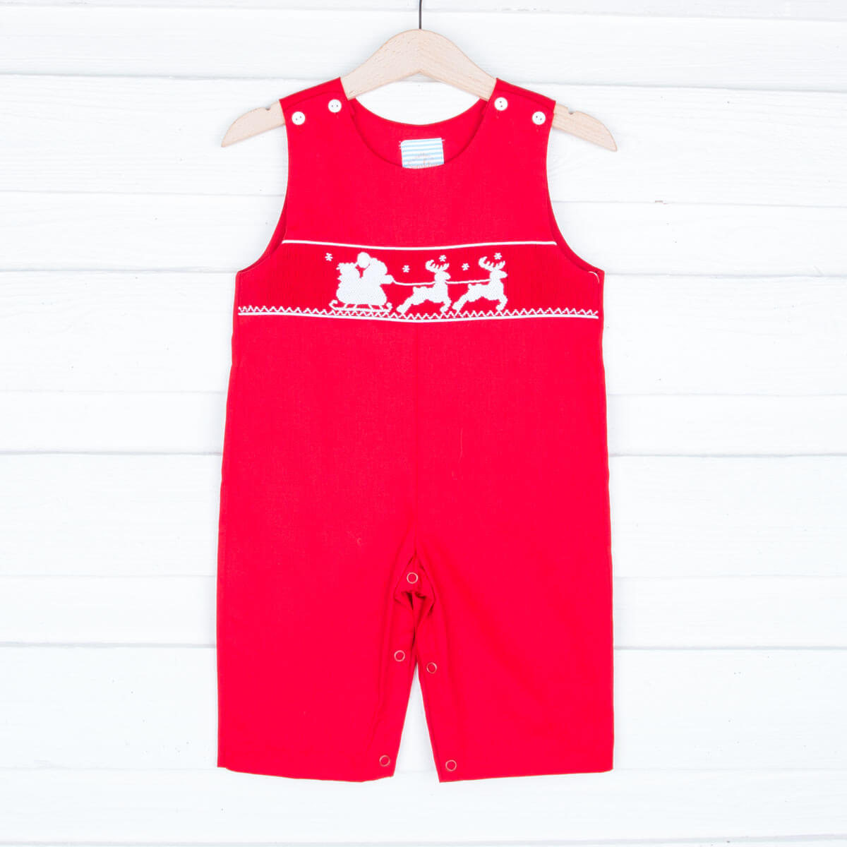 Smocked Santa's Sleigh Solid Red Longall