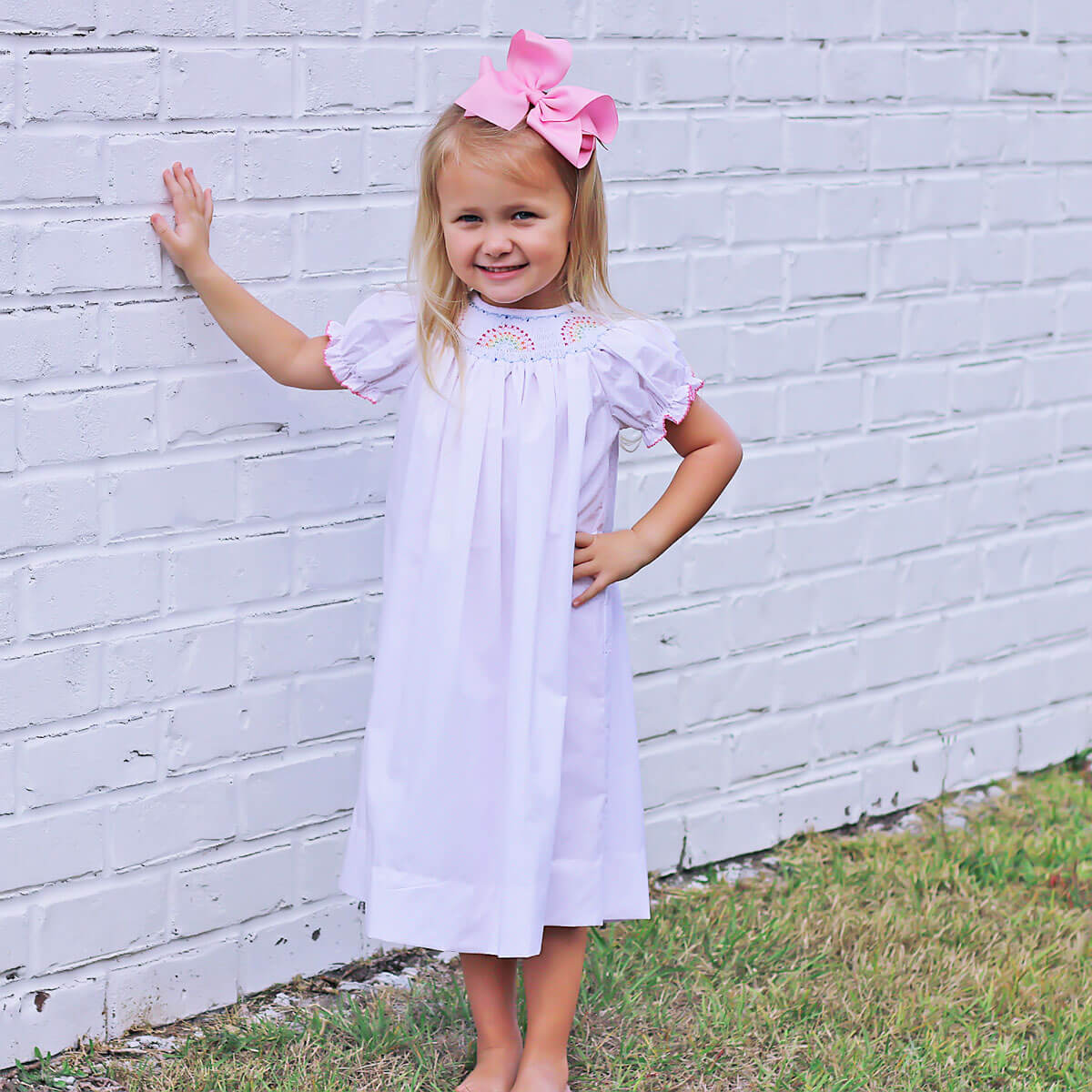 Rainbow Smocked Pink Dotted Dress – Smocked Auctions