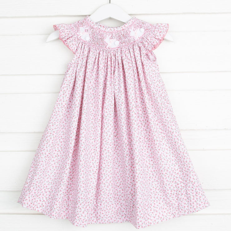 Bunny Silhouette Smocked Dress Pink Floral – Smocked Auctions