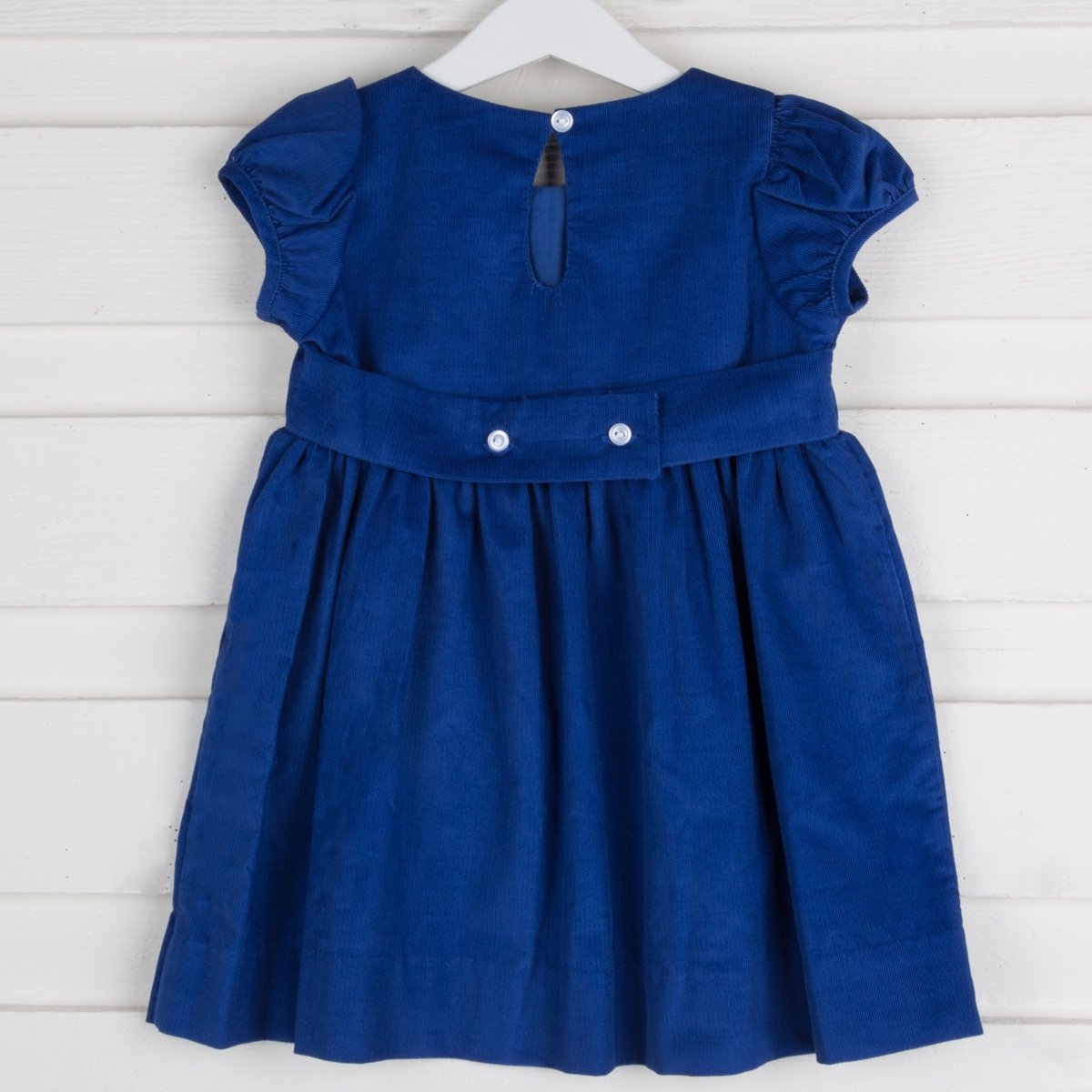 Royal Blue Corduroy Dress w Bow#N#– Smocked Auctions