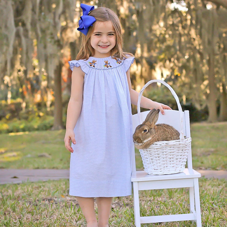 Smocked Storybook Rabbit Dress Light Blue Windowpane Seersucker ...