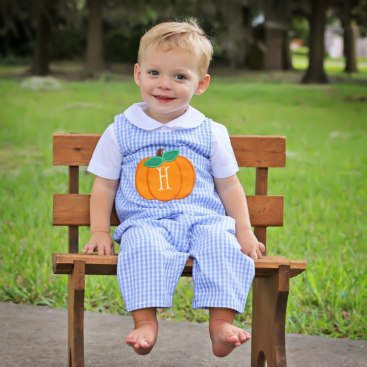 Pumpkin Longall Light Blue Gingham – Smocked Auctions