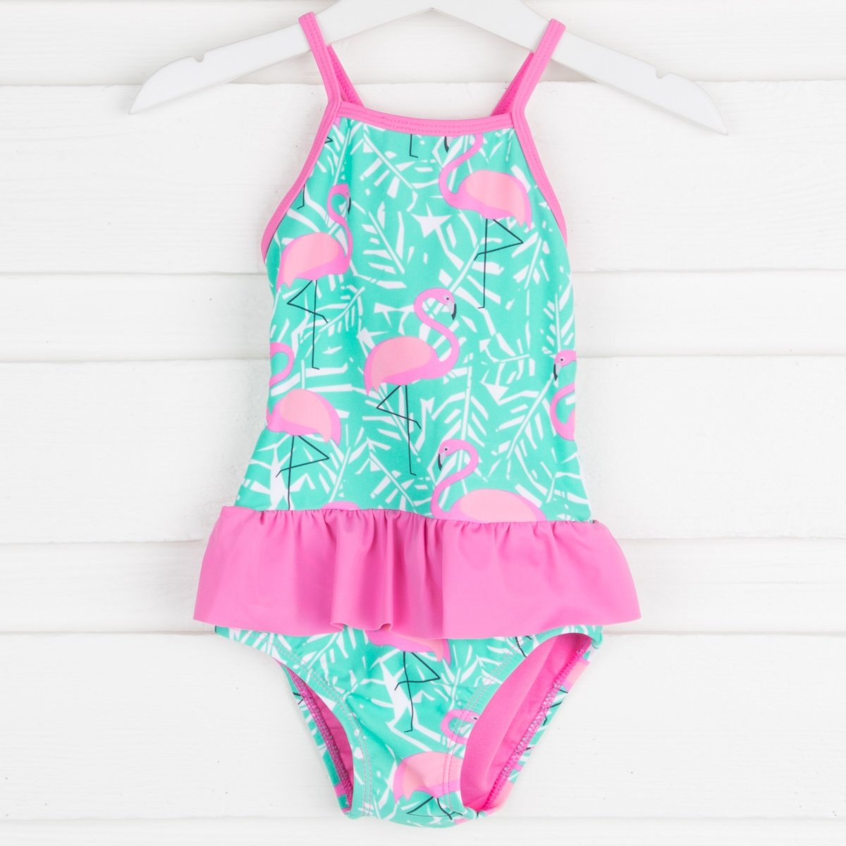 Tropical Flamingo One Piece Swimsuit Mint – Smocked Auctions