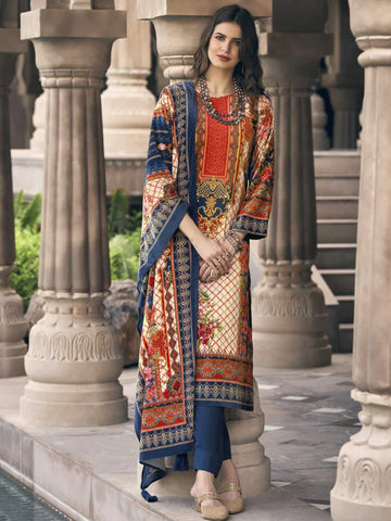 Silk Velvet Blue Unstitched Winter Pakistani Style Suits