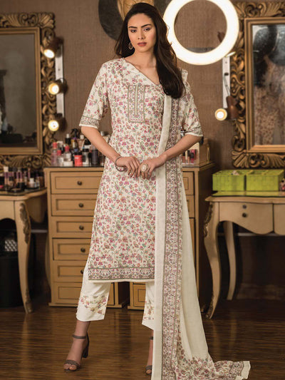 Pure Cotton Unstitched Off-White Indian Ladies Suits Dress Material –  Stilento