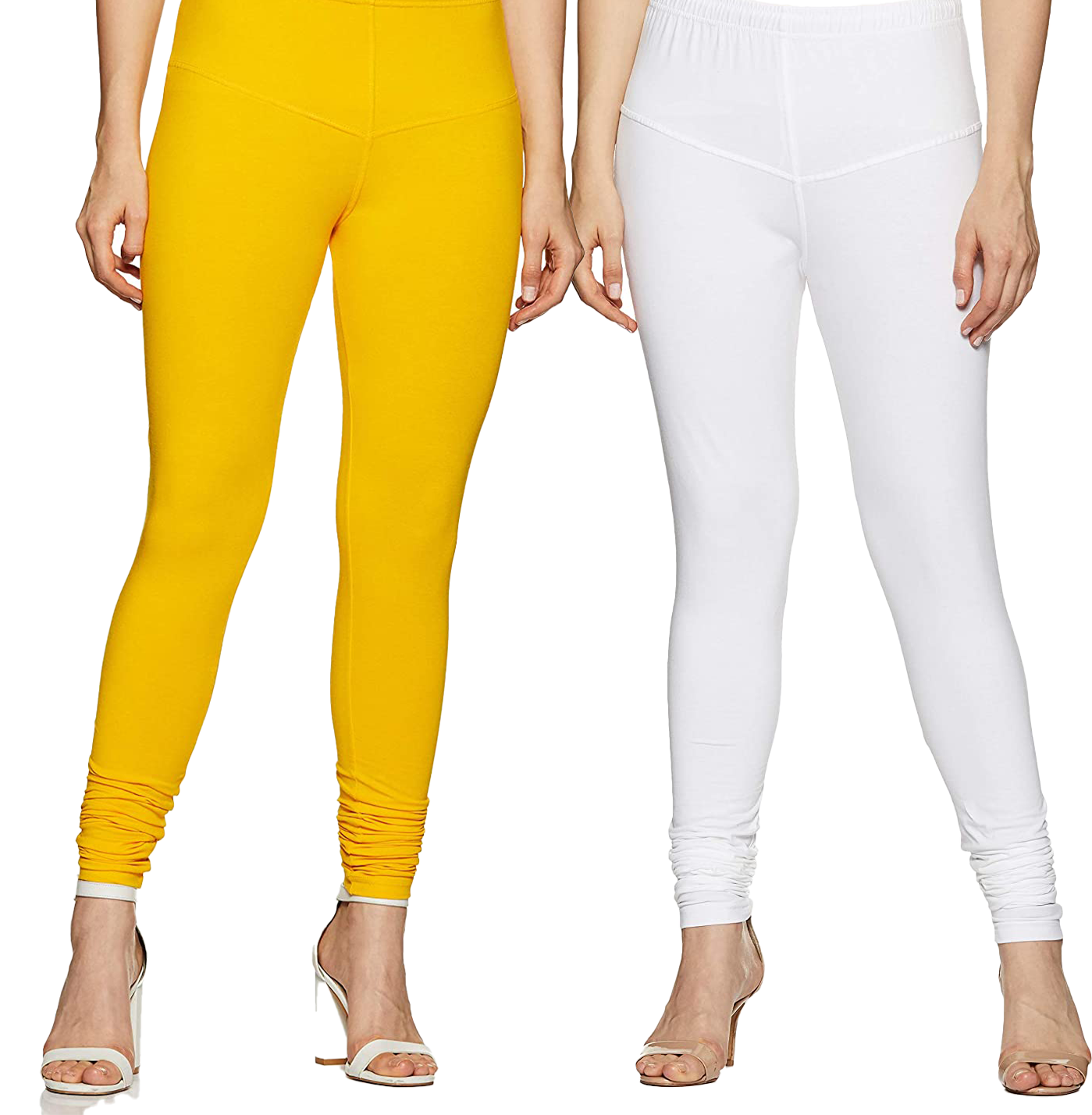churidar Yellow and White Leggings for ladies (Pack of 2)