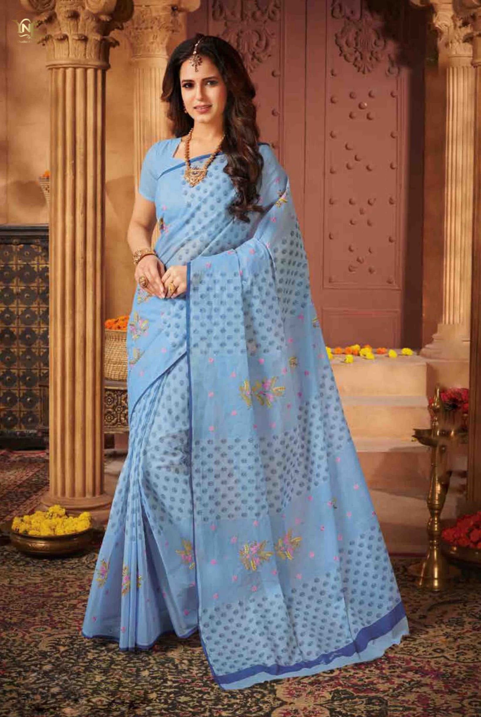 Designer Dark Blue Pure Cotton Printed Indian Women sarees – Stilento