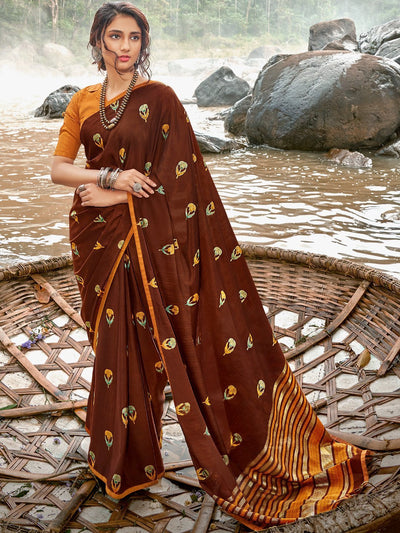 Brown Copper Designer Saree With Blouse | Saree wedding, Saree, Party wear  sarees