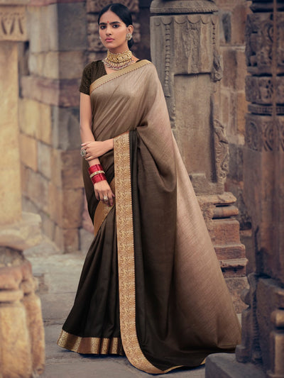 Buy MGS Dark Chocolate & Green color zari work faux silk sarees at Amazon.in