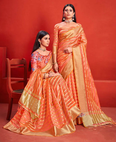 Buy Dark Orange Silk Saree online-Karagiri