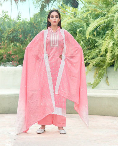 Buy online Pink Cotton Aline Semistitched Suit from Suits & Dress material  for Women by Multi Retail for ₹1300 at 55% off