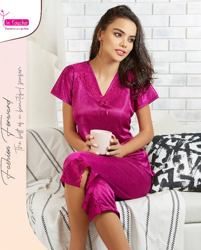 Pink Babydoll Satin Nighty with Robe nightgown set