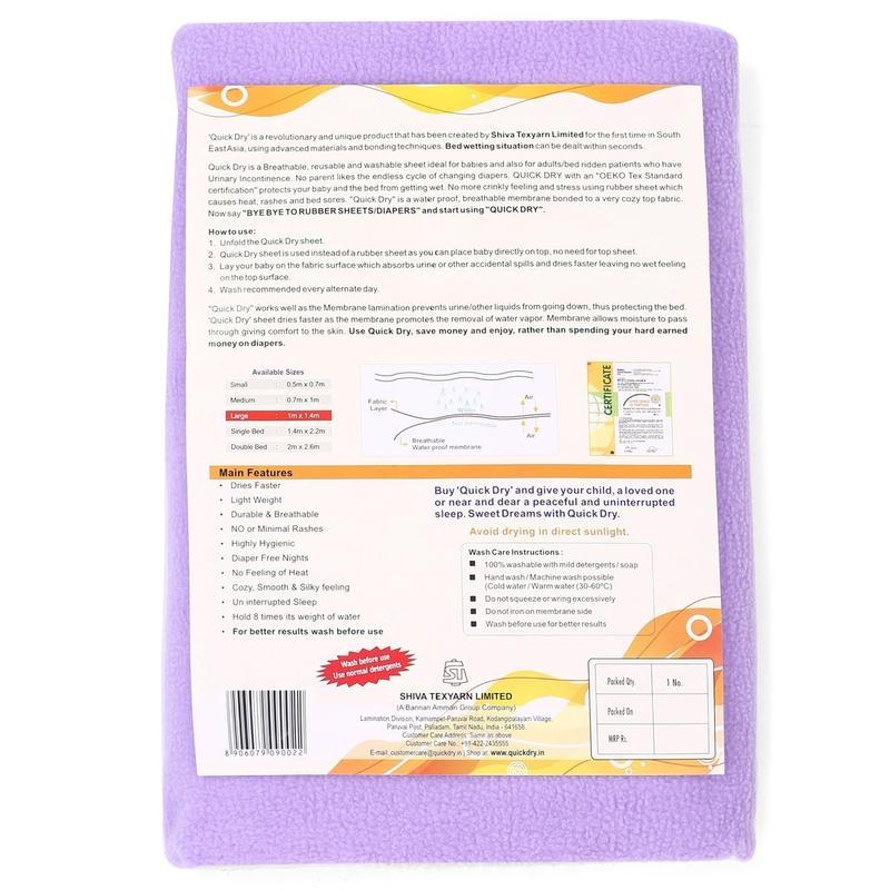 Quick Dry Baby Mat Bed Protector Waterproof Sheet Lilac, Double Bed - Stilento