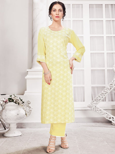 Buy Yellow Embroidered Kurta, Tights & Dupatta Set Online - W for Woman