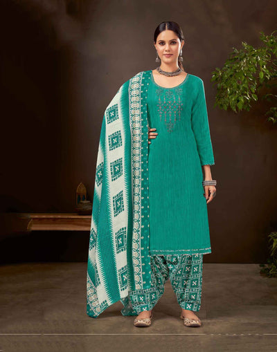 Buy Thread Work Sea Green Punjabi Suit Online
