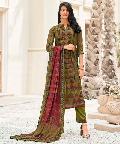 Green Colour Silk Suit Material