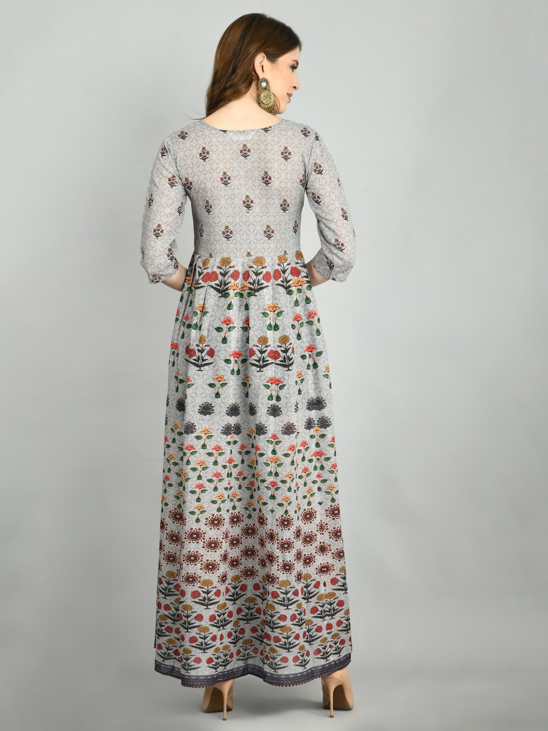 Women's Elegant Cotton Grey Western Dress - Stilento