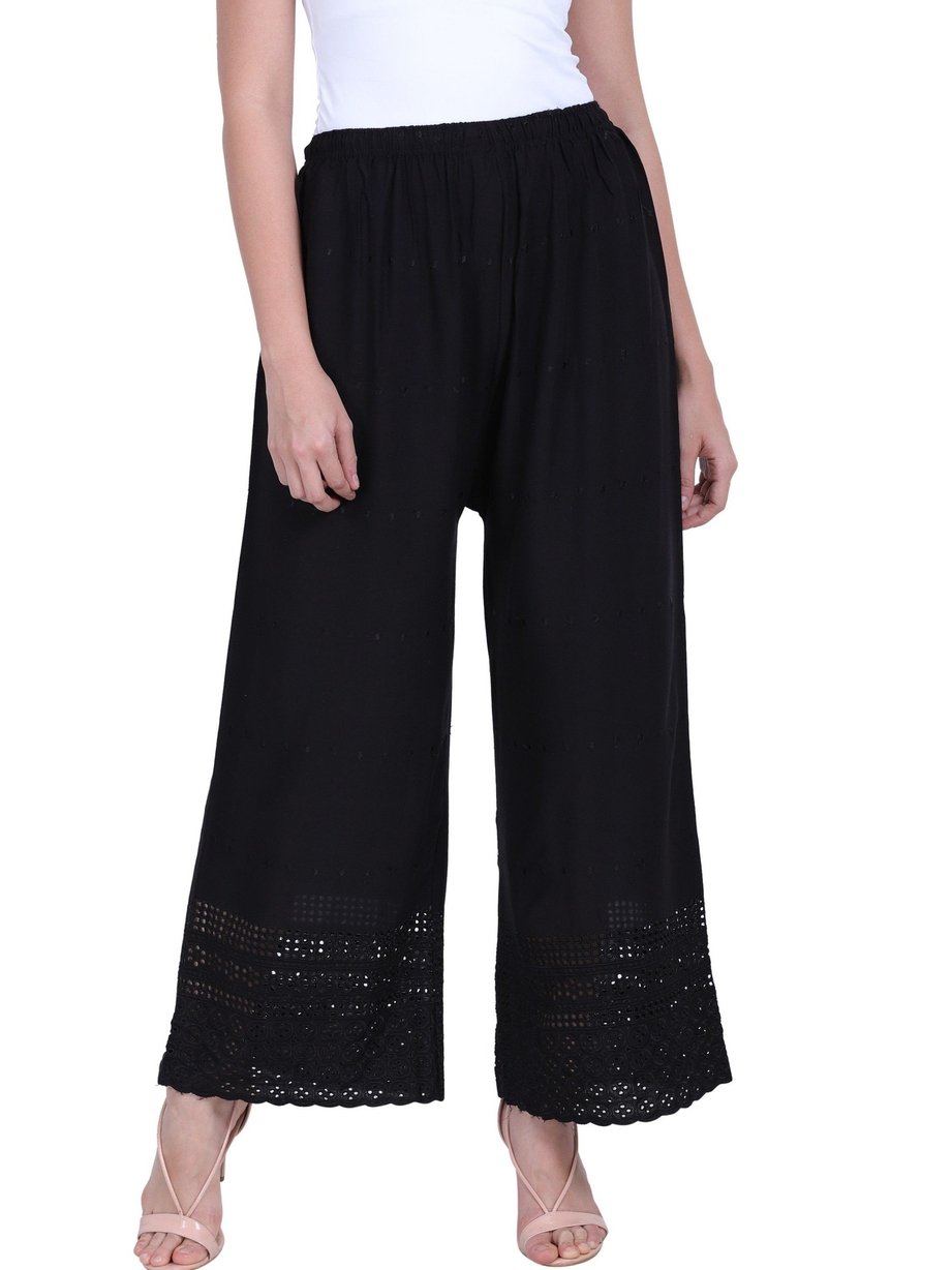 Ladies Fashion - Buy Online New Trend Women Lucknowi Embroidered Bottom Pant  Chikankari Palazzo Ankle Length