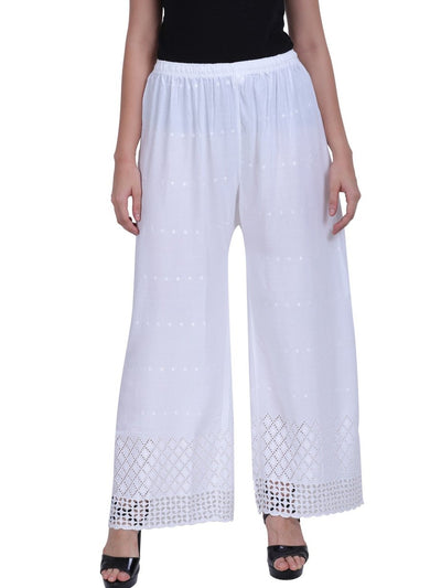 PAVONINE White Color Chikankari Lace Scalloped Hem Cotton Fabric pant -  Pavonine - 3903652