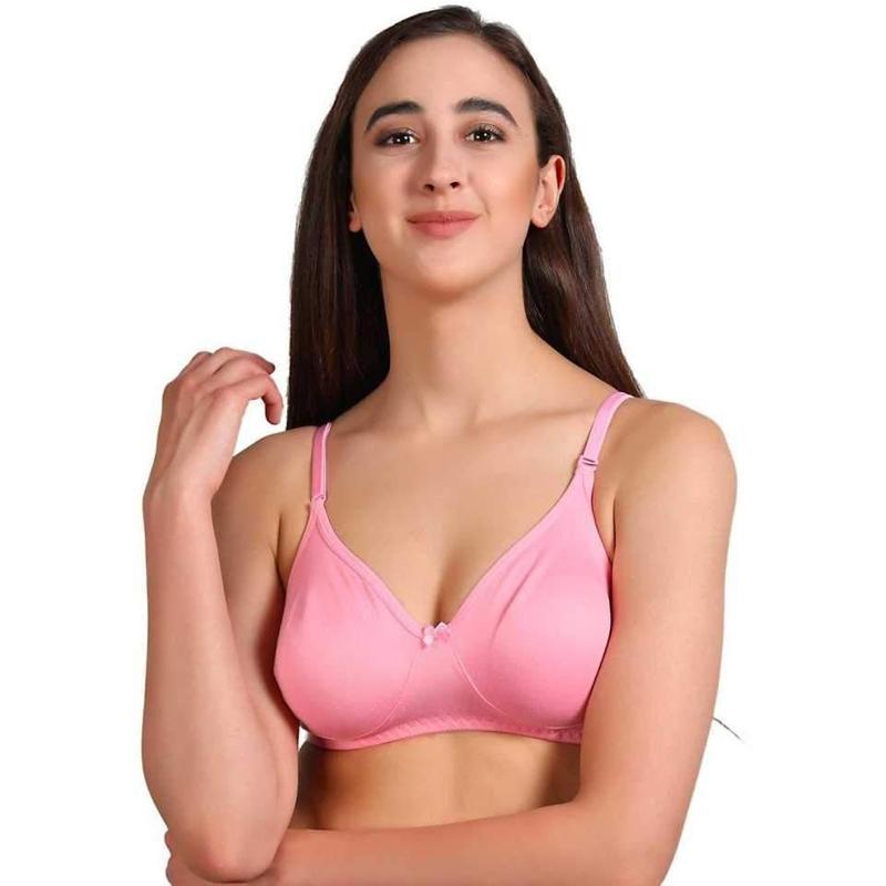 Women's seamless full coverage Cotton non padded t-shirt bra pink – Stilento