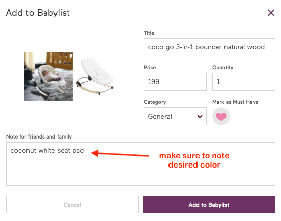 add to babylist detailed page