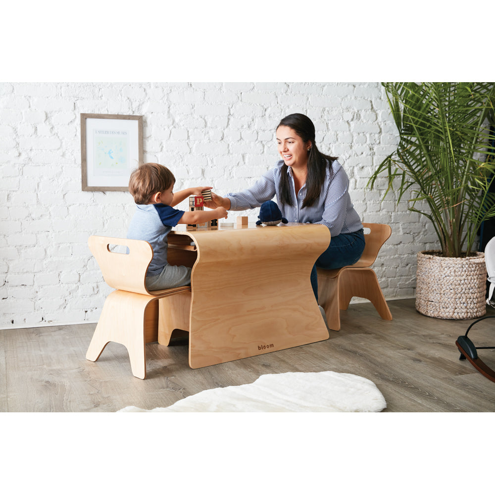 nesting white and natural play table and chairs set