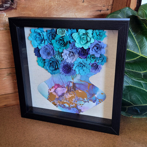 Blue and Gold Flower Filled Vase Frame, Handmade Paper Flowers – Crystal  Compass Design