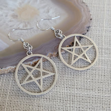 Load image into Gallery viewer, Inverted Pentagram Earrings, 5 Pointed Star Dangle Drop Earrings, Machine Cut Stainless Steel Charms
