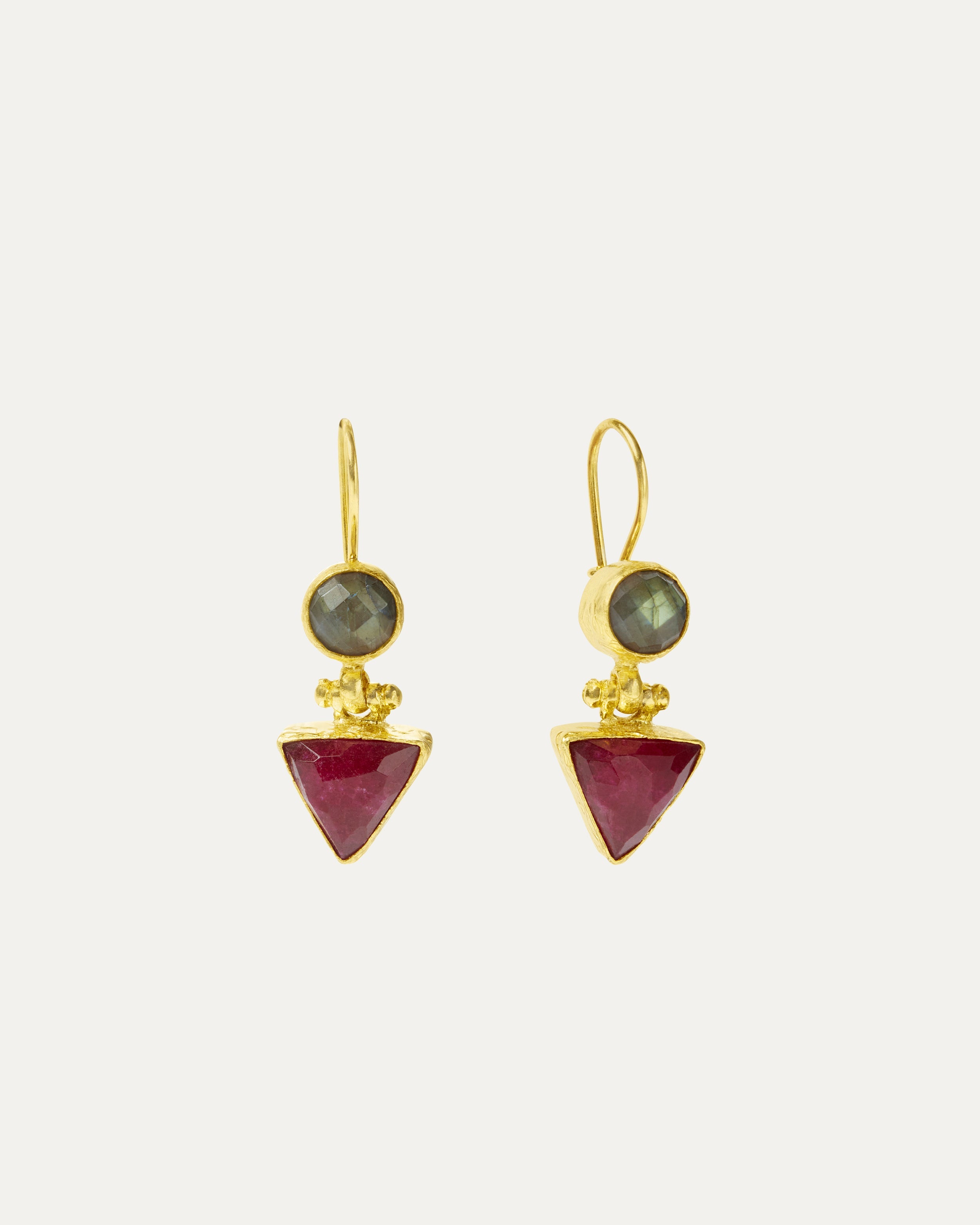 Hydra Labradorite and Ruby Drop Earrings | Sustainable Jewellery