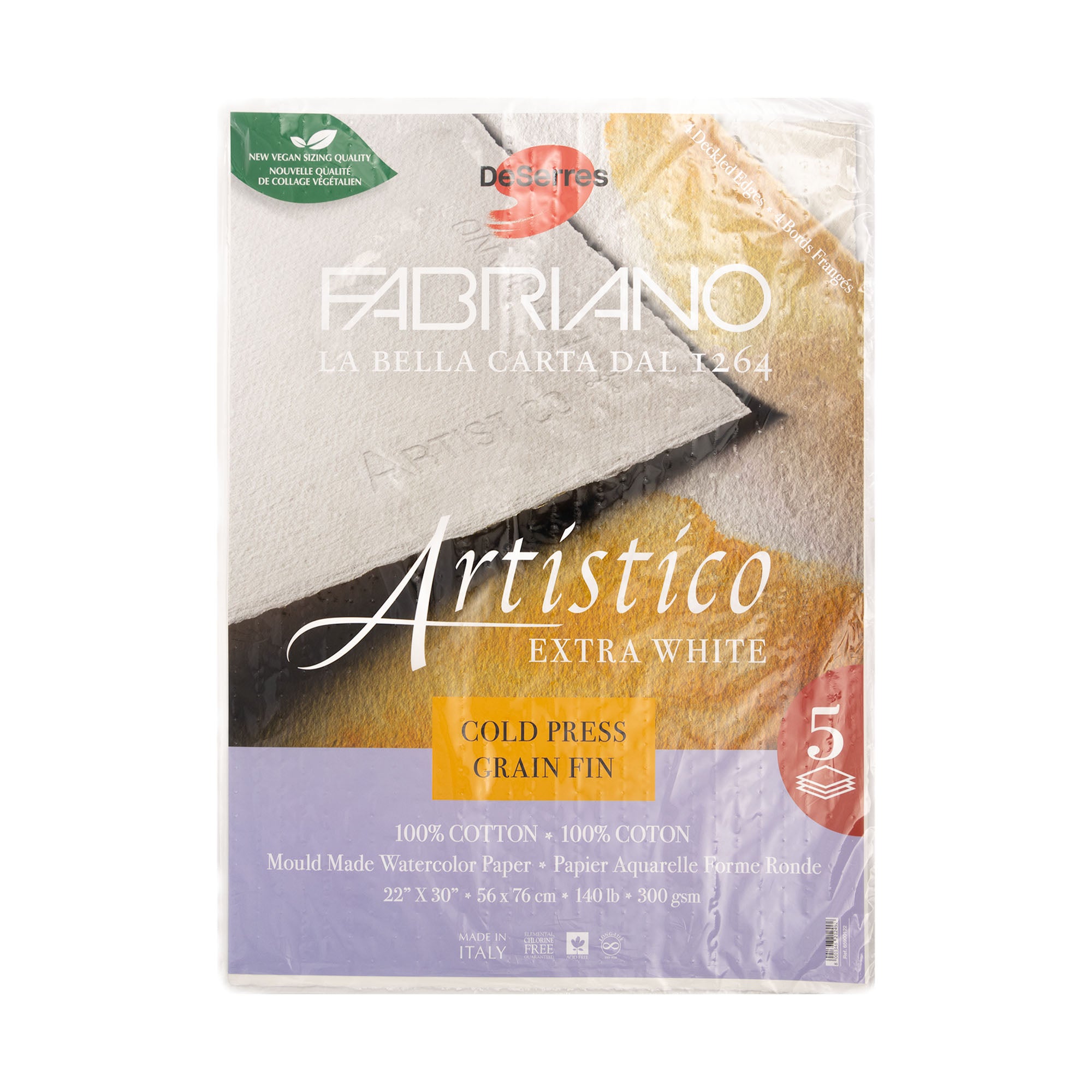 Fabriano Artistico Watercolor Paper - 22x30 Extra-White, 140lb Cold Press  (Pack of 9 + 6 Free Sheets)