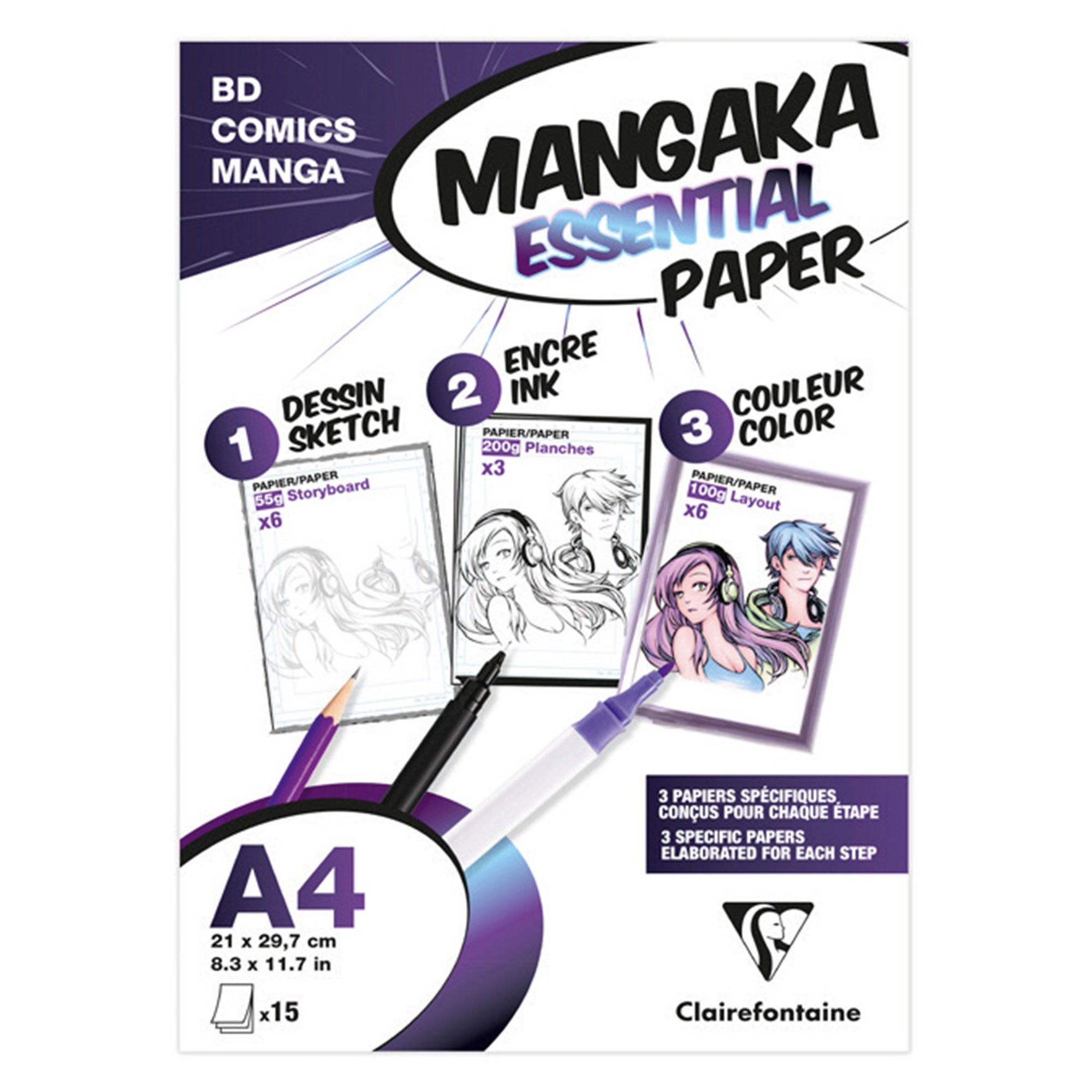 Bloc de papier Manga Paper Planches - Grille simple A4 - 40 feuilles -  Papier dessin pour manga - Creavea
