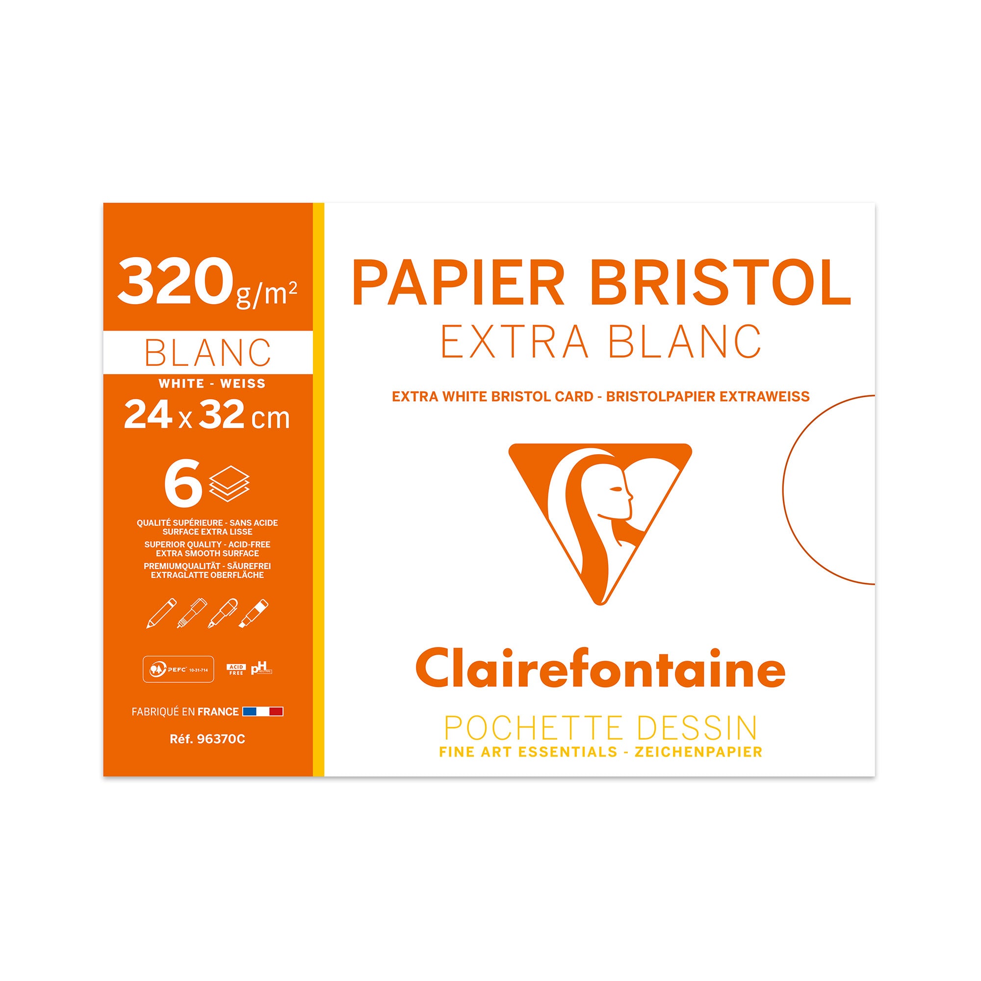 Clairefontaine Pastelmat Pad - 9-1/2 x 12, White, 12 Sheets