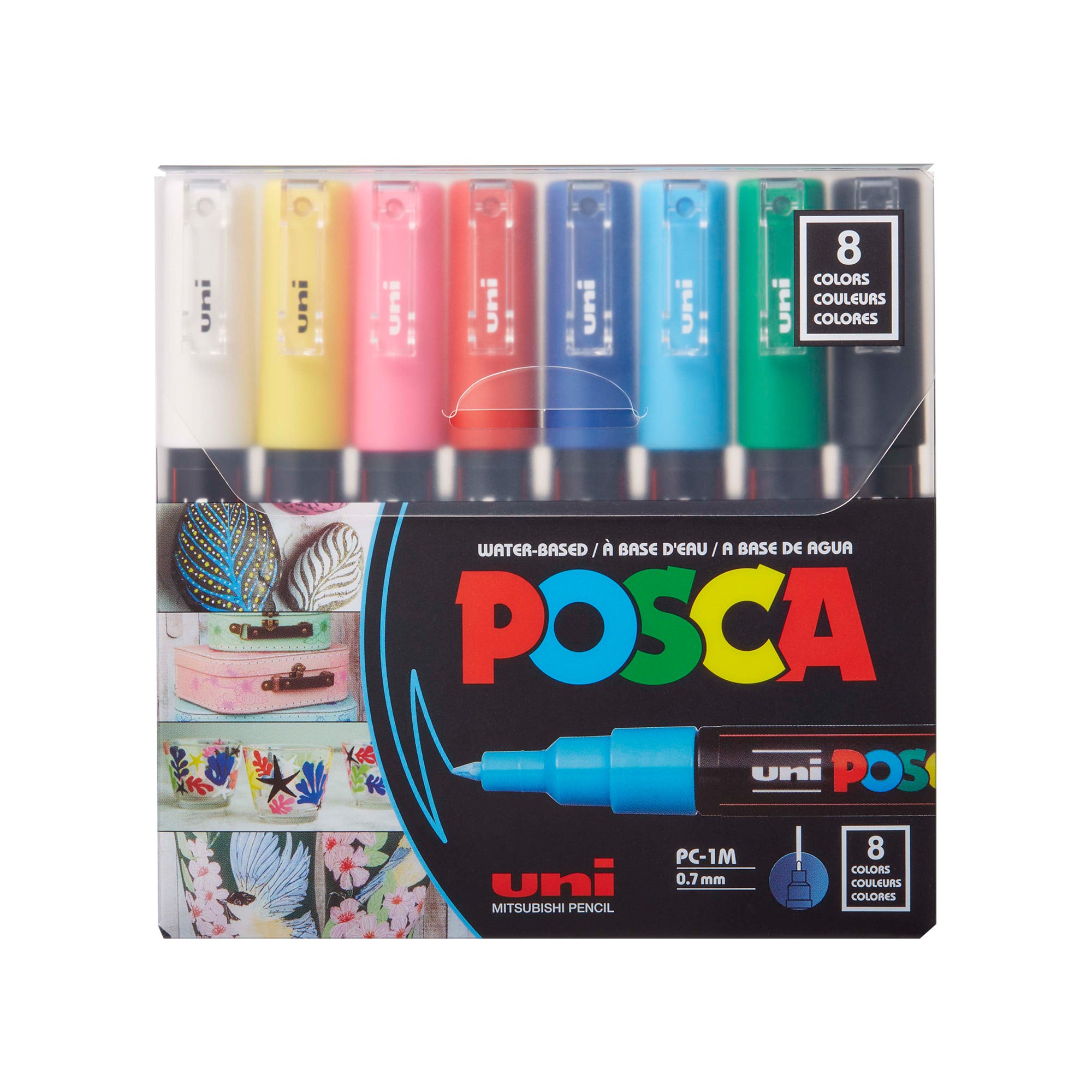 Posca Acrylic Paint Marker Set- Set of 8 White Assorted Tips