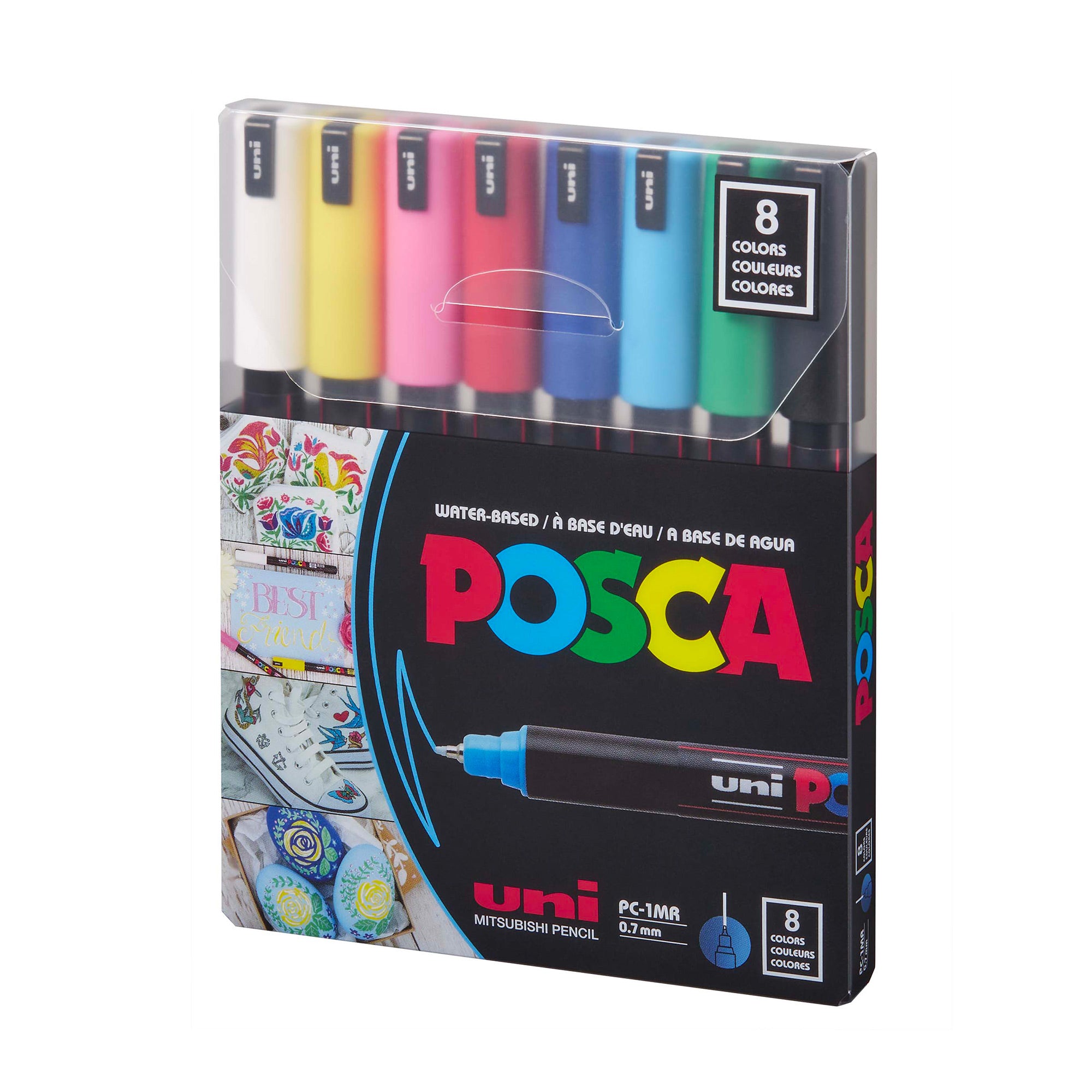 Les Beaux Livres de Provence  MARQUEUR POSCA POINTE CALIBRÉE EXTRA-FINE  COLORIS MÉTALLISÉS BLANC NOIR OR ARGENT BLEU VERT ROUGE ET ROSE 8 UNITÉS