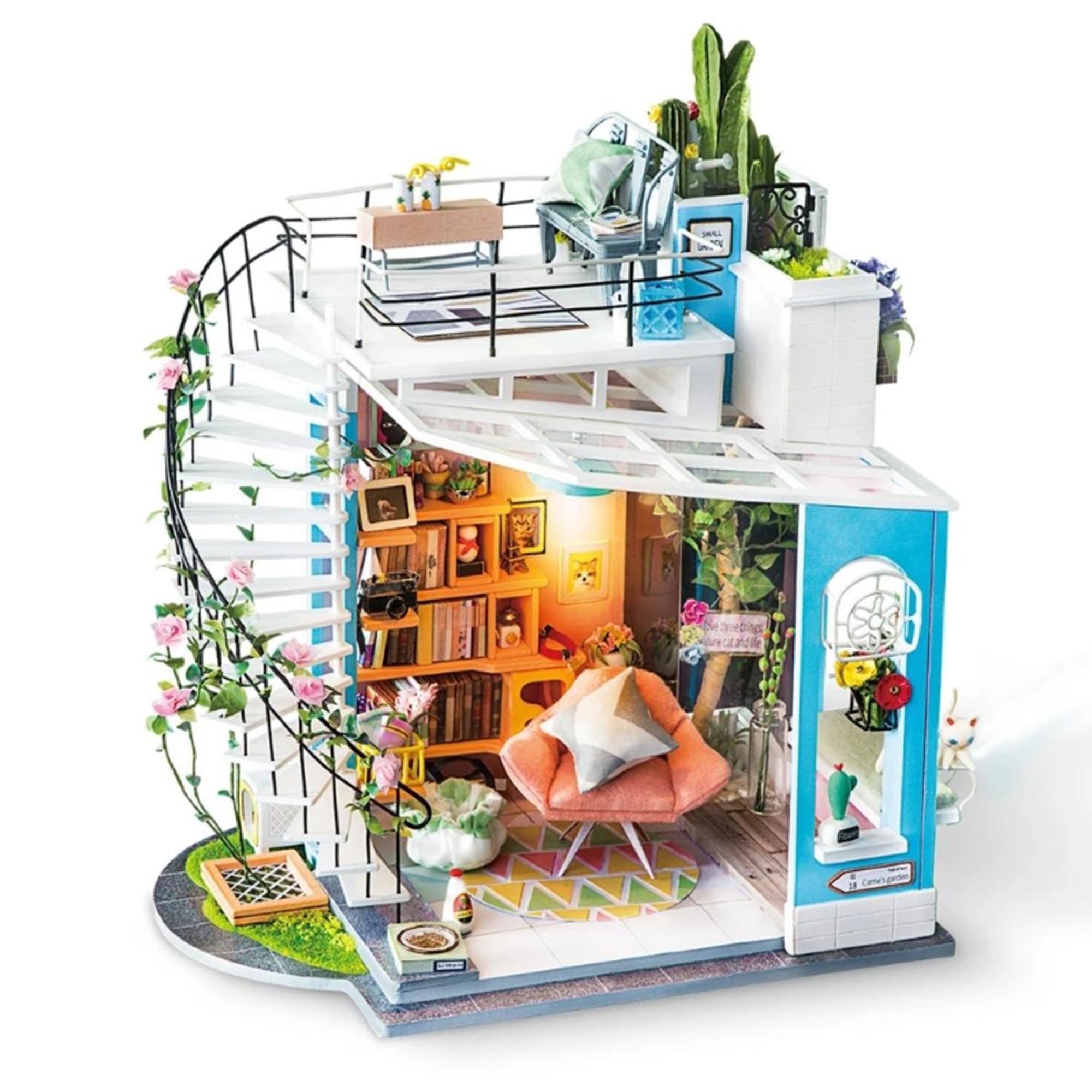 Diy Mini Maison de Poupée De Ville Avec Meubles Librairie Enfants Adulte  Miniature Maison de Poupée En Bois Kits De Cuisine Jouet Cadeau Ds