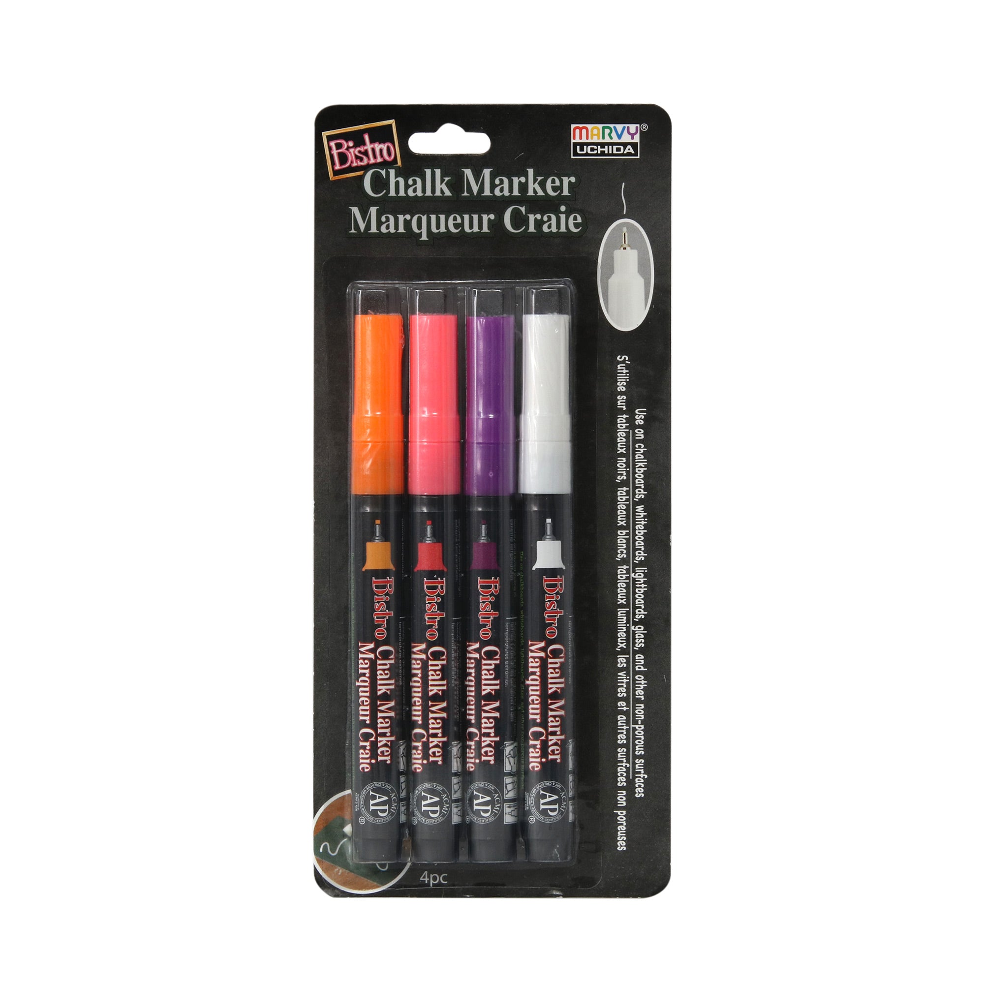 Uchida of America Extra Fine Tip Bistro Chalk Marker Set, Multicolor 4 Pack