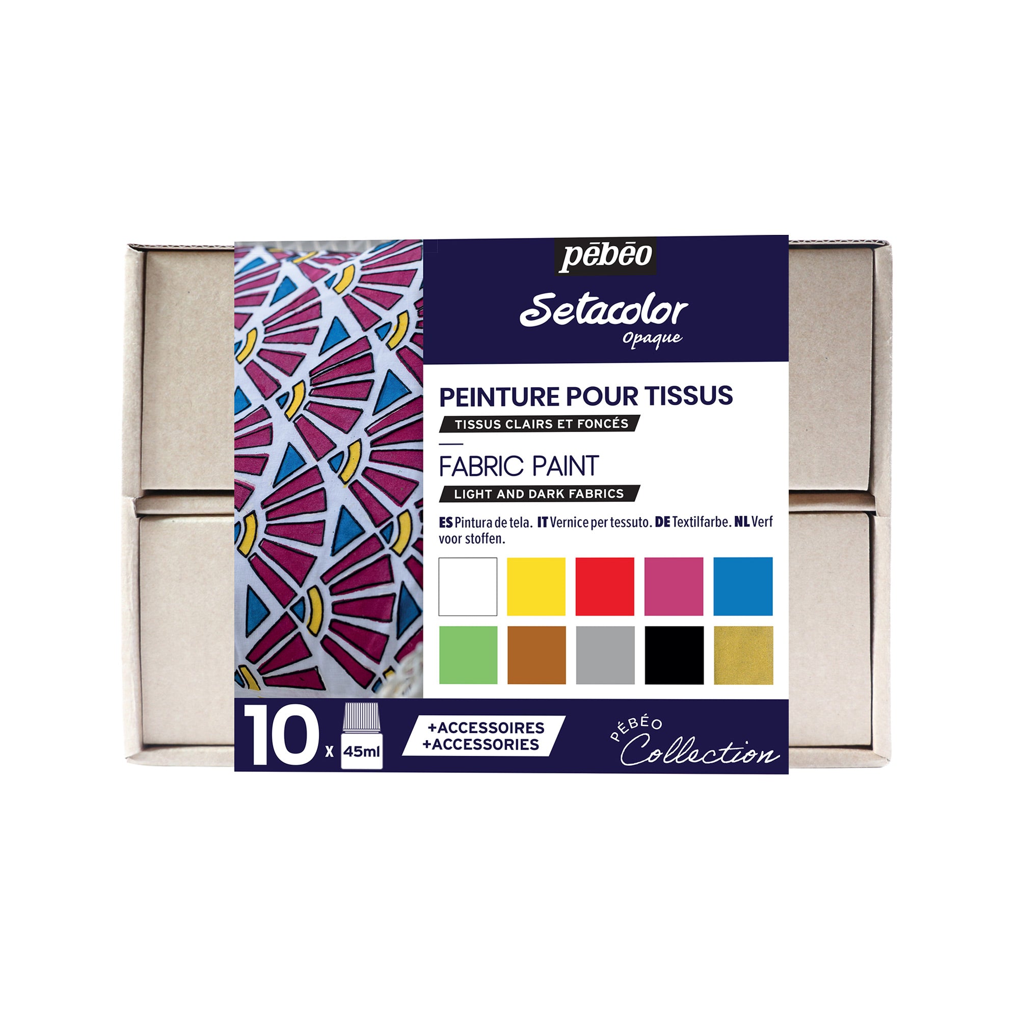 Pebeo SETACOLOR GLITTER Permanent Fabric Paint Assorted Colour Set 10 X  45ml 
