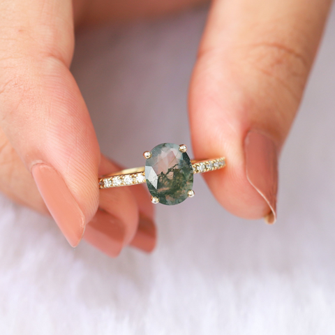 Drew Moss Agate Ring with Moissanites Ring