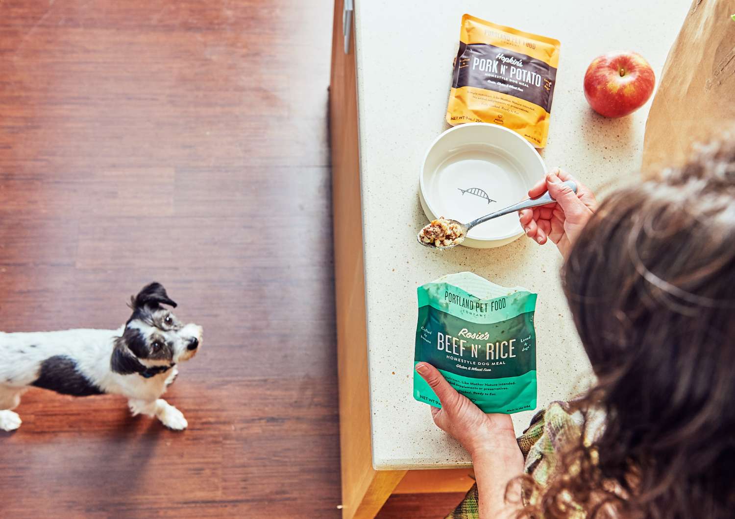 portland-pet-food-co-rosies-beef-rice-sustainable-pet-products-dog-begging-for-treats