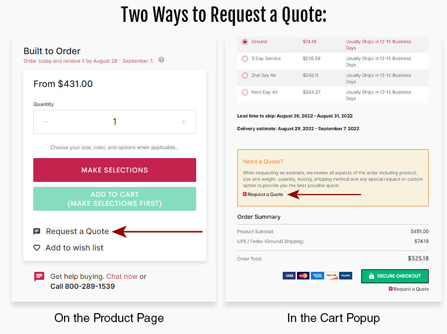 Request A Quote - Product Page