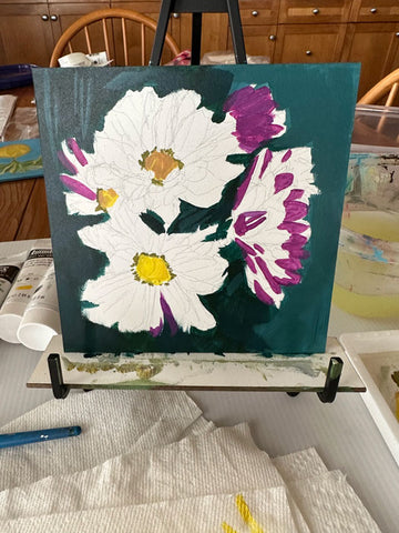 Dayzees - Pink and Purple Daisies Acrylic Painting byTrae Mundt.