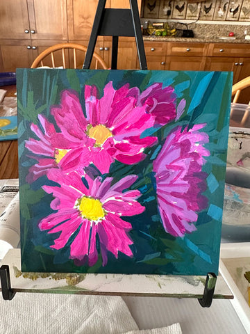 Dayzees - Pink and Purple Daisies Acrylic Painting byTrae Mundt.